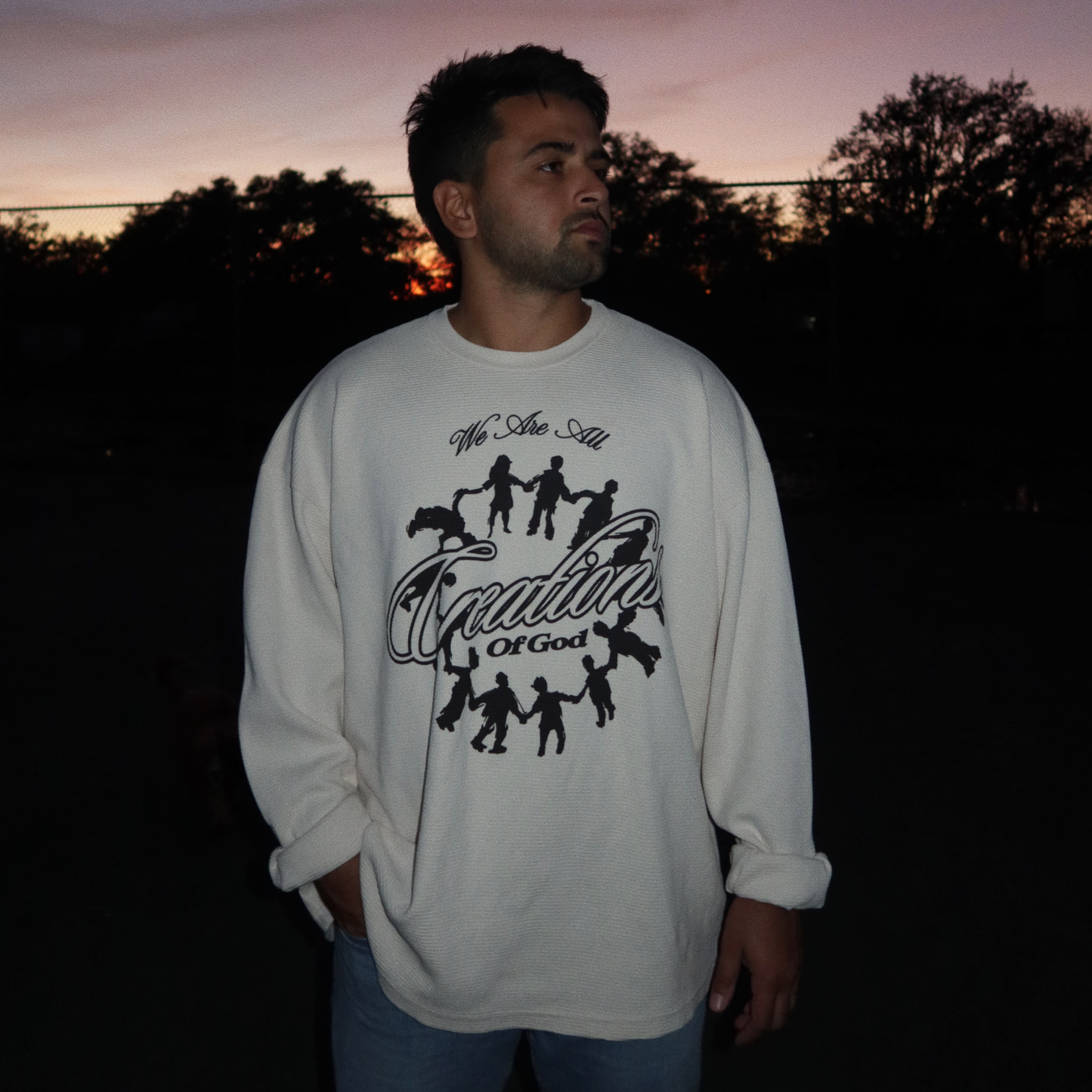 creations of God waffle knit crew