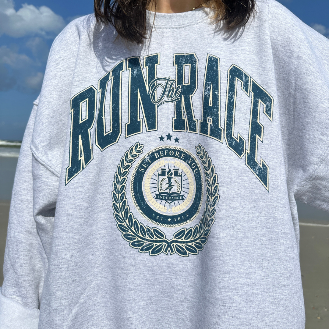 run the race crewneck